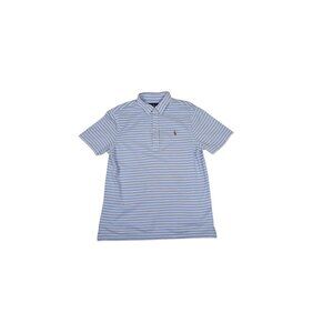 Ralph Lauren Striped Knit Oxford Polo Shirt Size L White Blue Short Sleeves